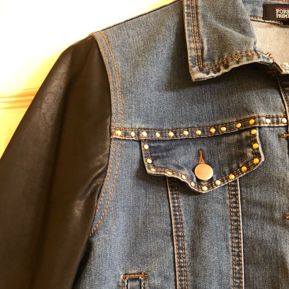 Forever21 Premium Denim Jacket w/ Pleather Sleeves - Picture 3 of 8